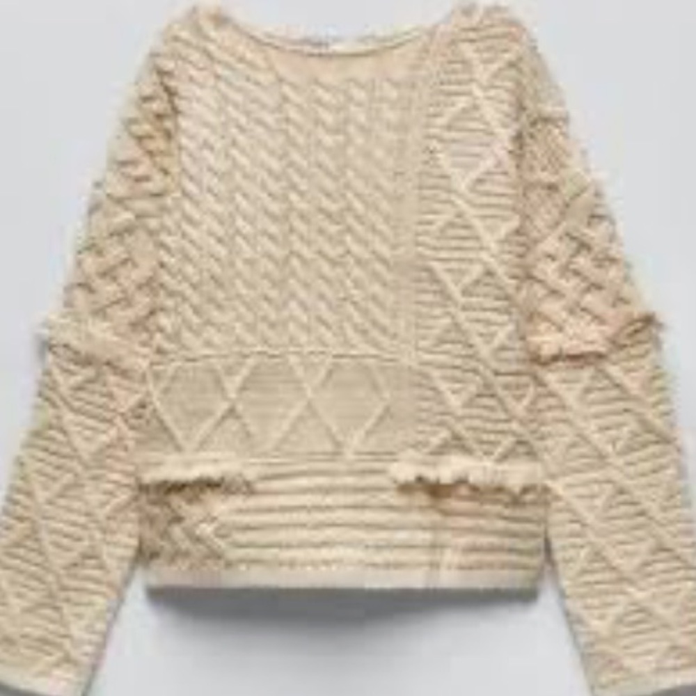 Zara Patchwork Cable Knit Sweater. Size Small Nwot - image 2